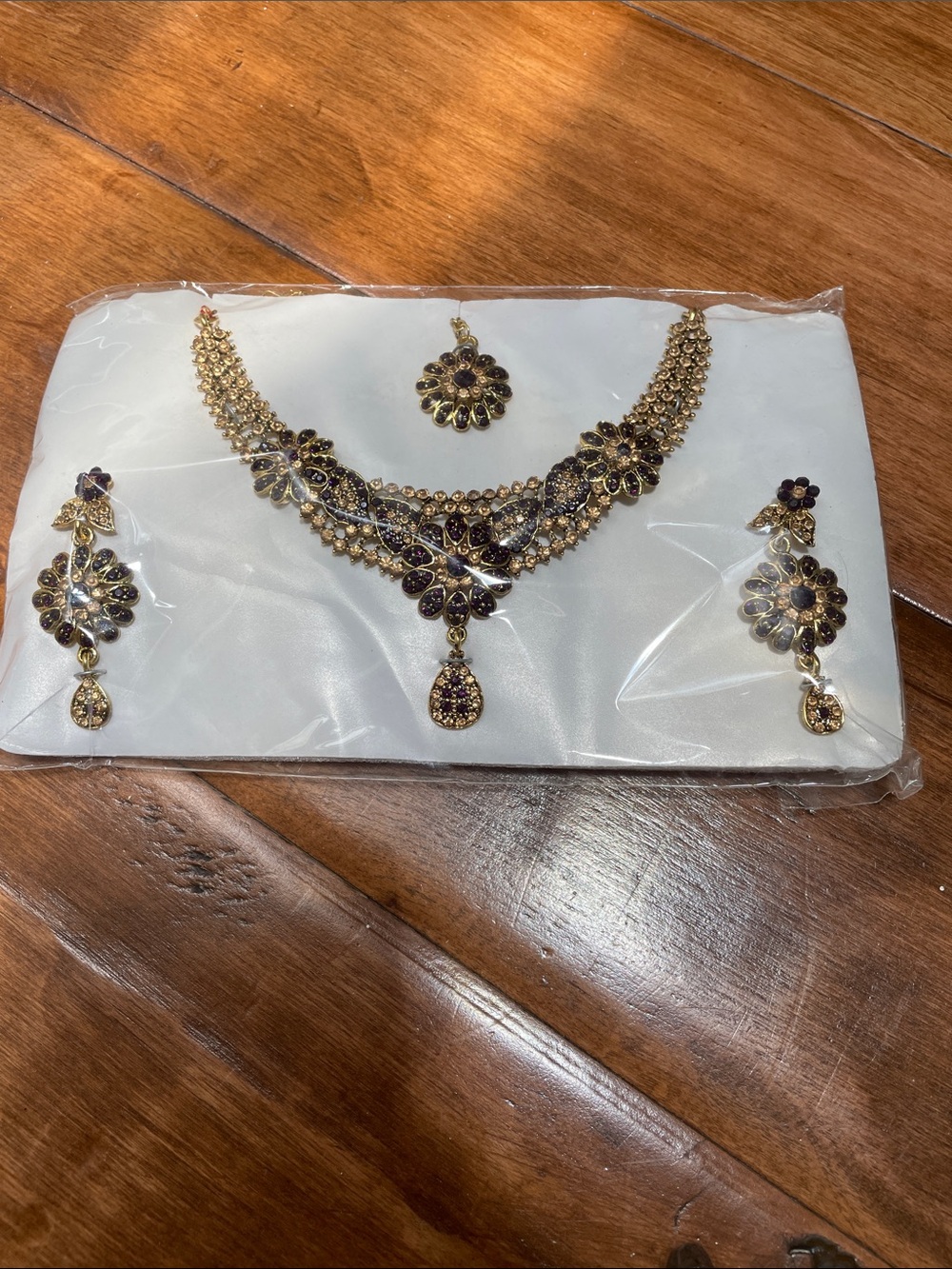 Gold and Purple Floral Necklace Set - Women Jewelry